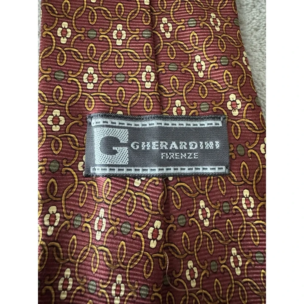Gerardini Firenze‎ Silk Tie Red Gold Geometric Pattern Made in Italy Designer